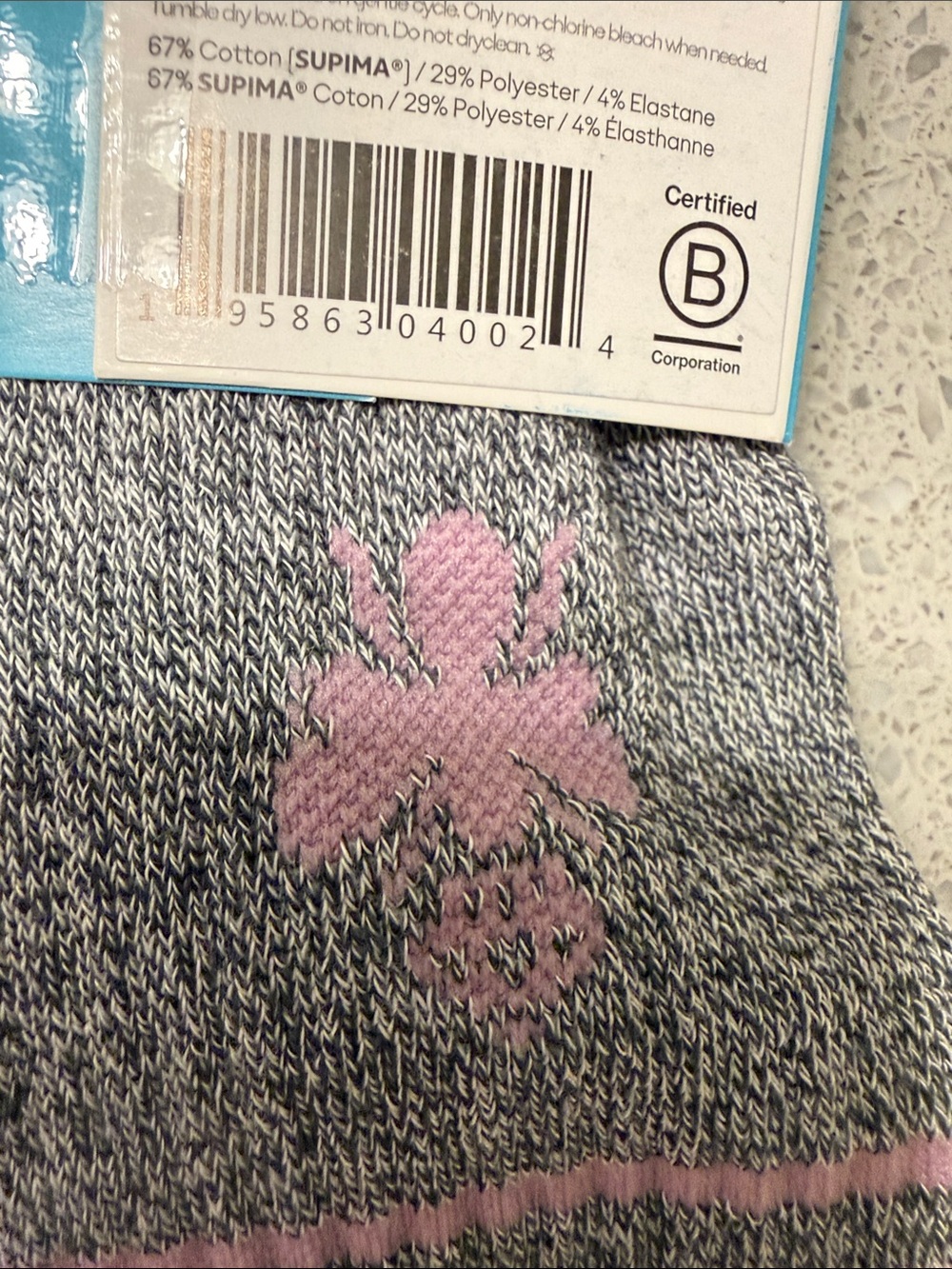 Bombas Midweight Crew Socks with Pink Accents - Large - Picture 3 of 6